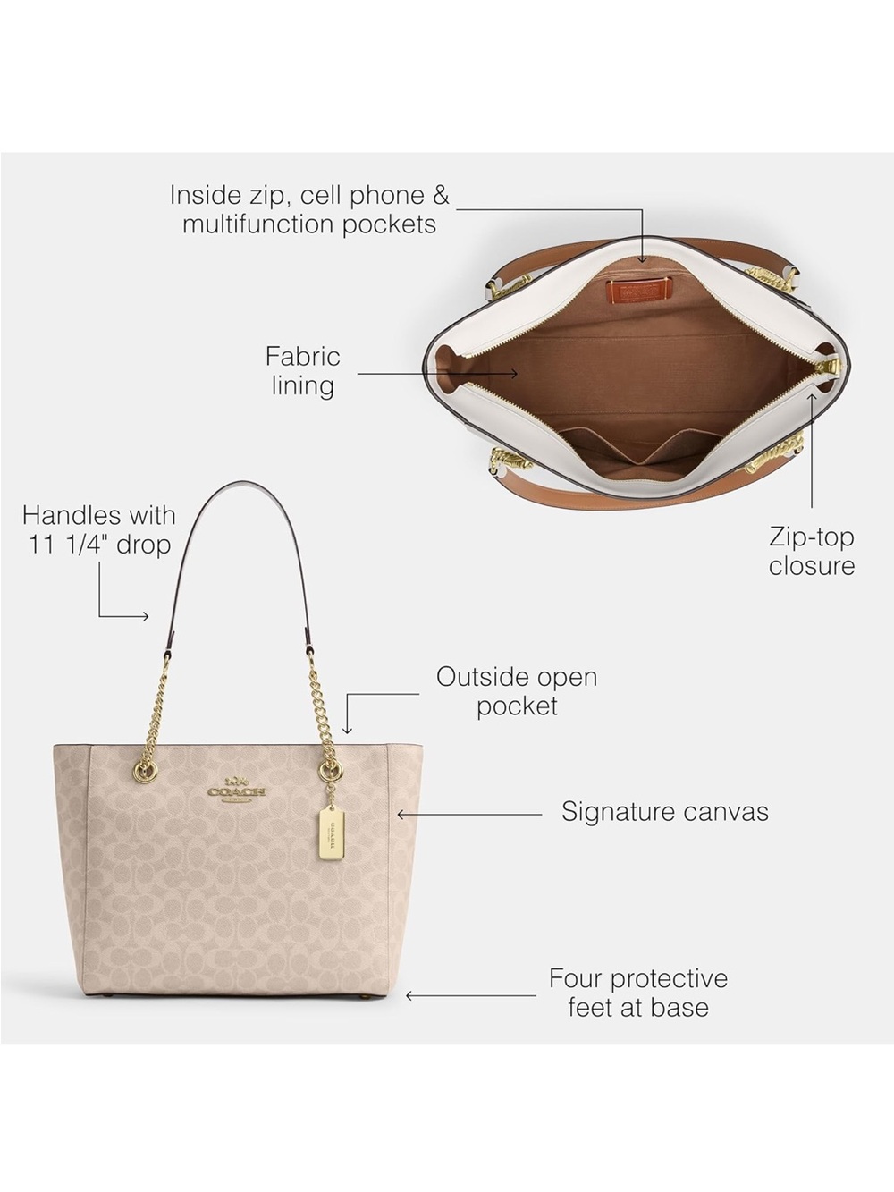 COACH Beige Signature Cammie Chain Tote with Gold Hardware - New - Picture 3 of 4